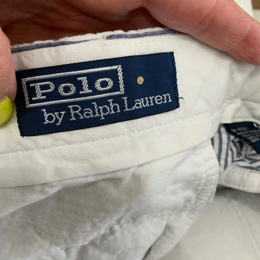 Polo Ralph Lauren 34x30 Striped Cotton Seersucker Pleated Cuffed Trousers Pans